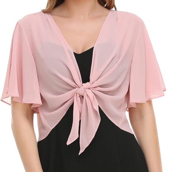 Women’s Chiffon Shrug Wraps Open Front Tie Top Casual Evening Dress Accessory - Picture 5 of 6